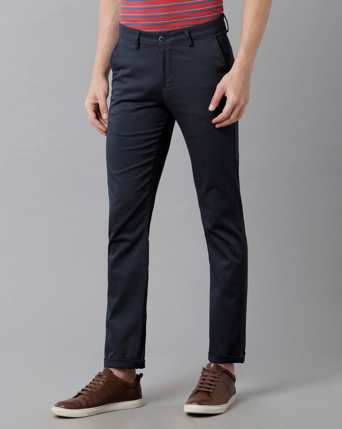 CP BRO Men's Cotton Solid Slim Fit Blue Color Trousers | Tbn2-20 B