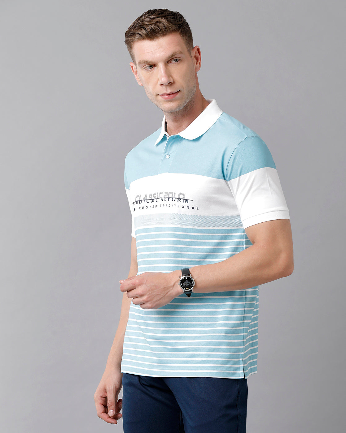Classic Polo Men's Cotton Striped Half Sleeve Slim Fit Polo Neck Multicolor T-Shirt | Prm - 705 A