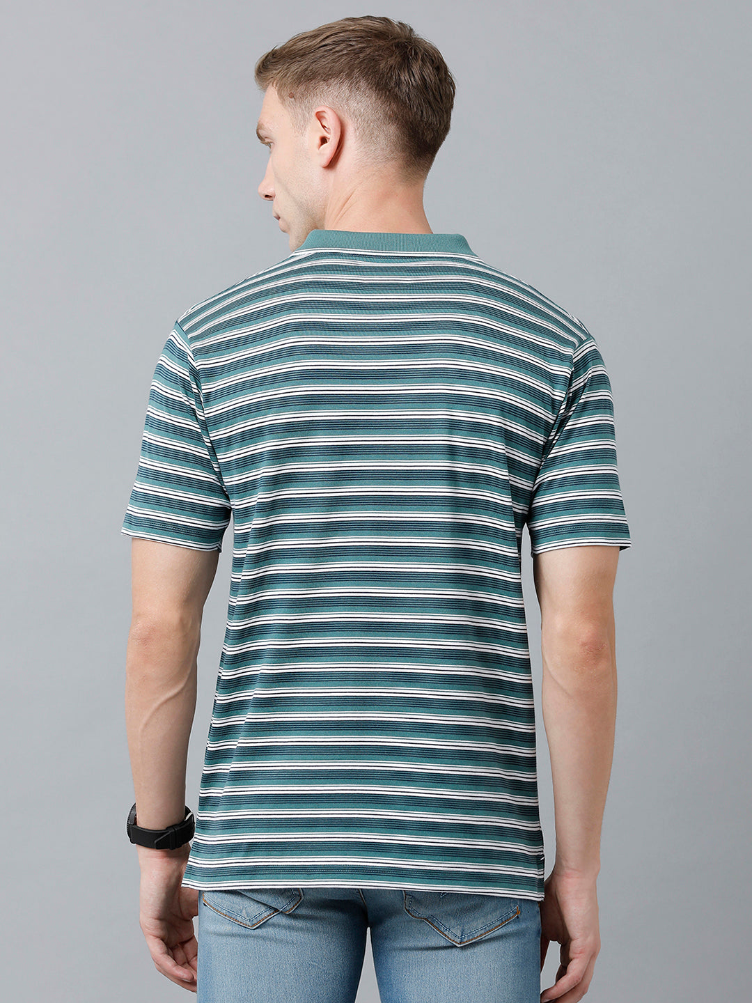 Classic Polo Men's Cotton Half Sleeve Striped Authentic Fit Polo Neck Green Color T-Shirt | Feeders - 216 A