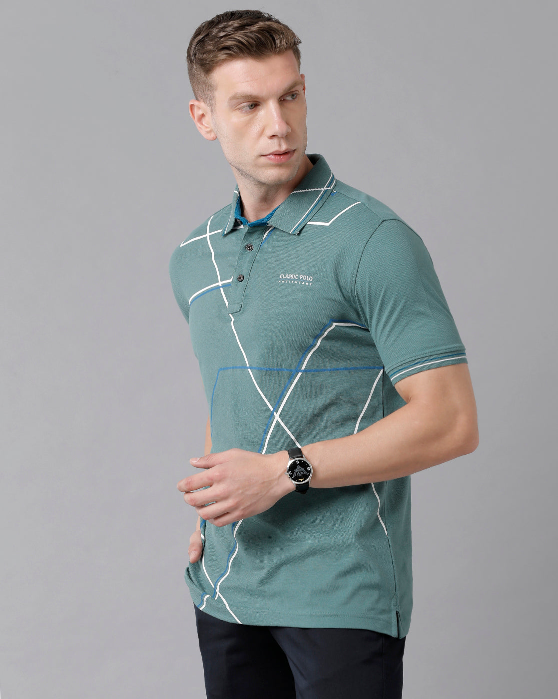 Classic Polo Men's Cotton Printed Half Sleeve Slim Fit Polo Neck Green Color T-Shirt | Prm - 704 B