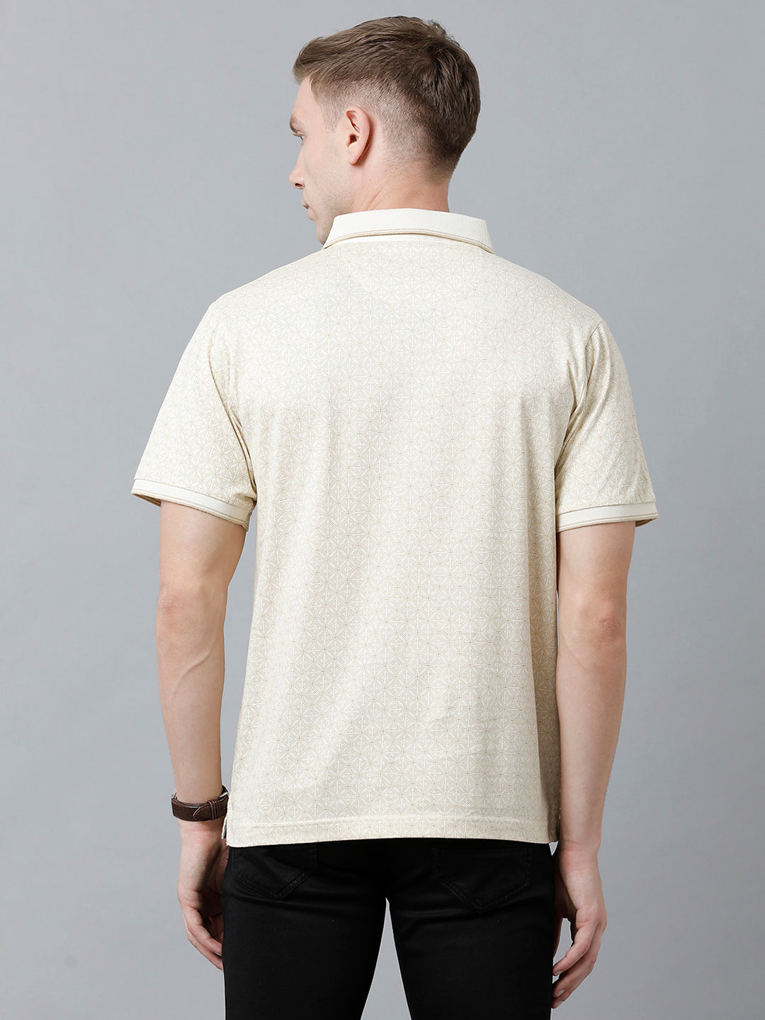 Classic Polo Men's Cotton Half Sleeve Printed Authentic Fit Polo Neck Cream Color T-Shirt | Carve Polo - 02 B