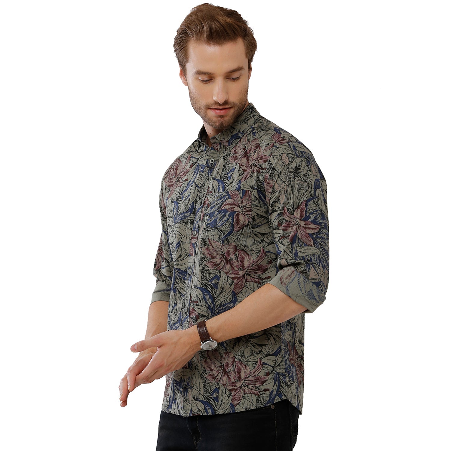 Classic Polo Bro Mens 100% Cotton Printed Full Sleeve Slim Fit Polo Neck Multicolor Woven Shirt (SBN1-73 A-FS-PRT-BSL) Classic Polo 