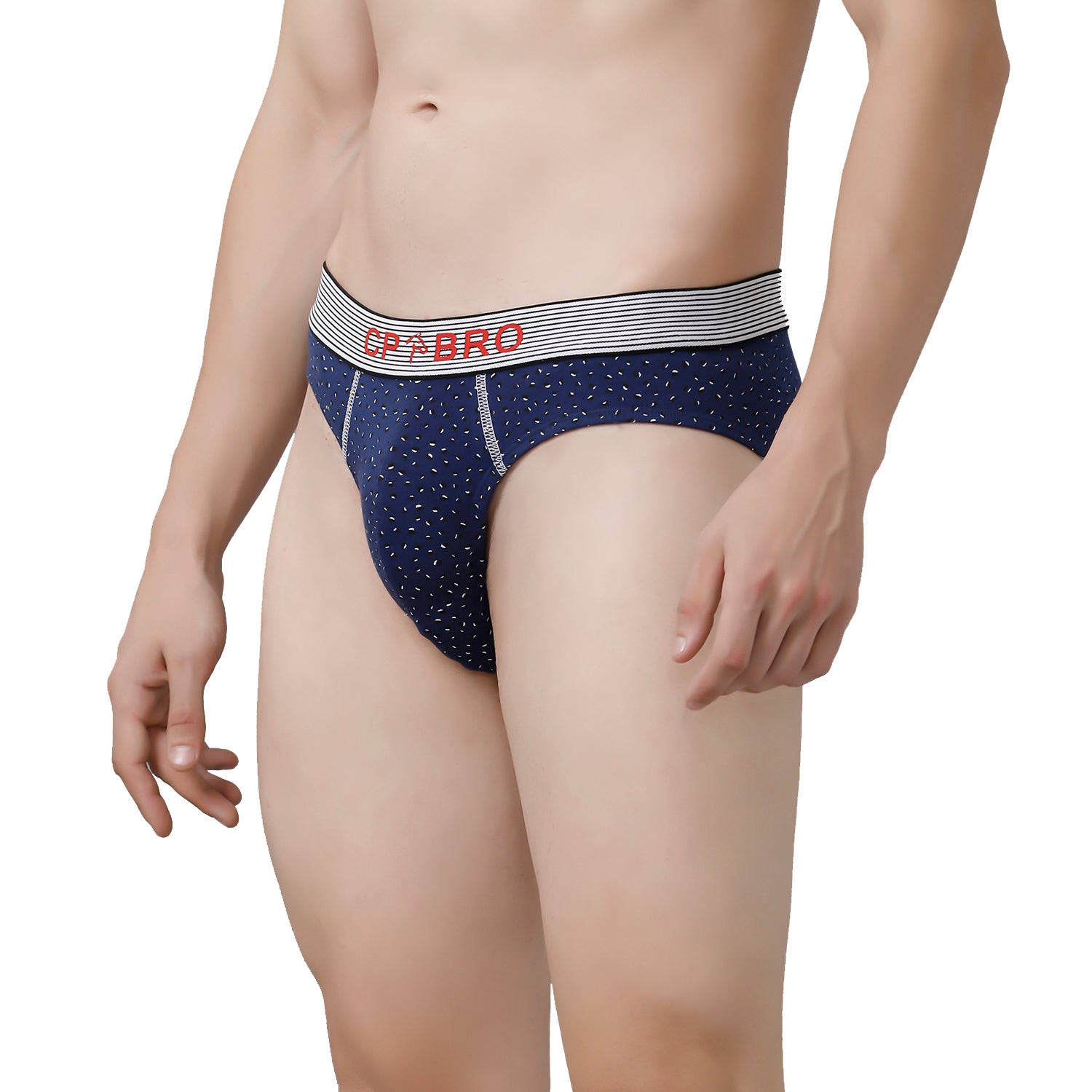 CP BRO Men's Printed Briefs with Exposed Waistband Value Pack - Navy Dot (Pack of 2)