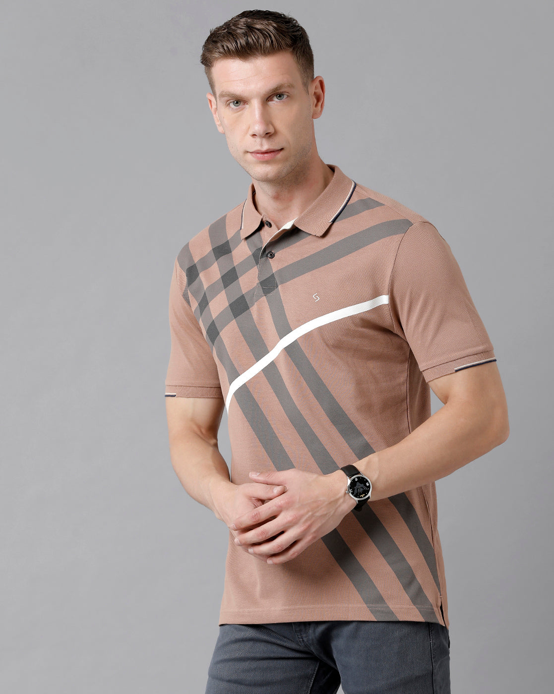 Classic Polo Men's Cotton Printed Half Sleeve Slim Fit Polo Neck Mustard Color T-Shirt | Prm - 710 B