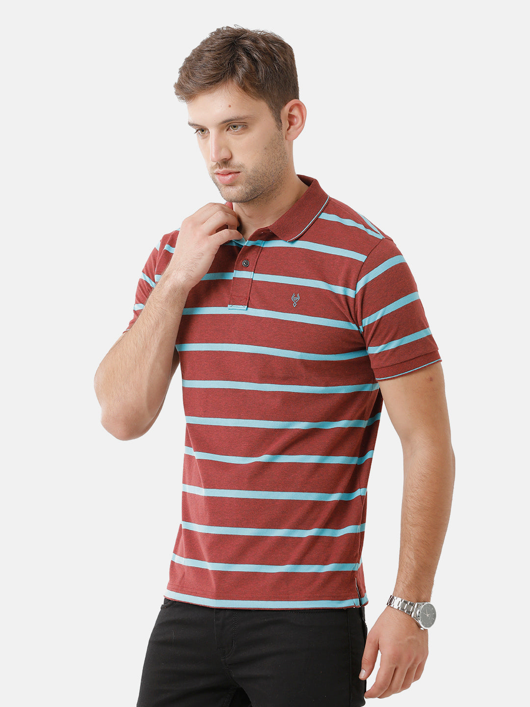 Classic Polo Mens Cotton Striped Half Sleeve Slim Fit Polo Neck Maroon Color T-Shirt | Cpeg 273 B