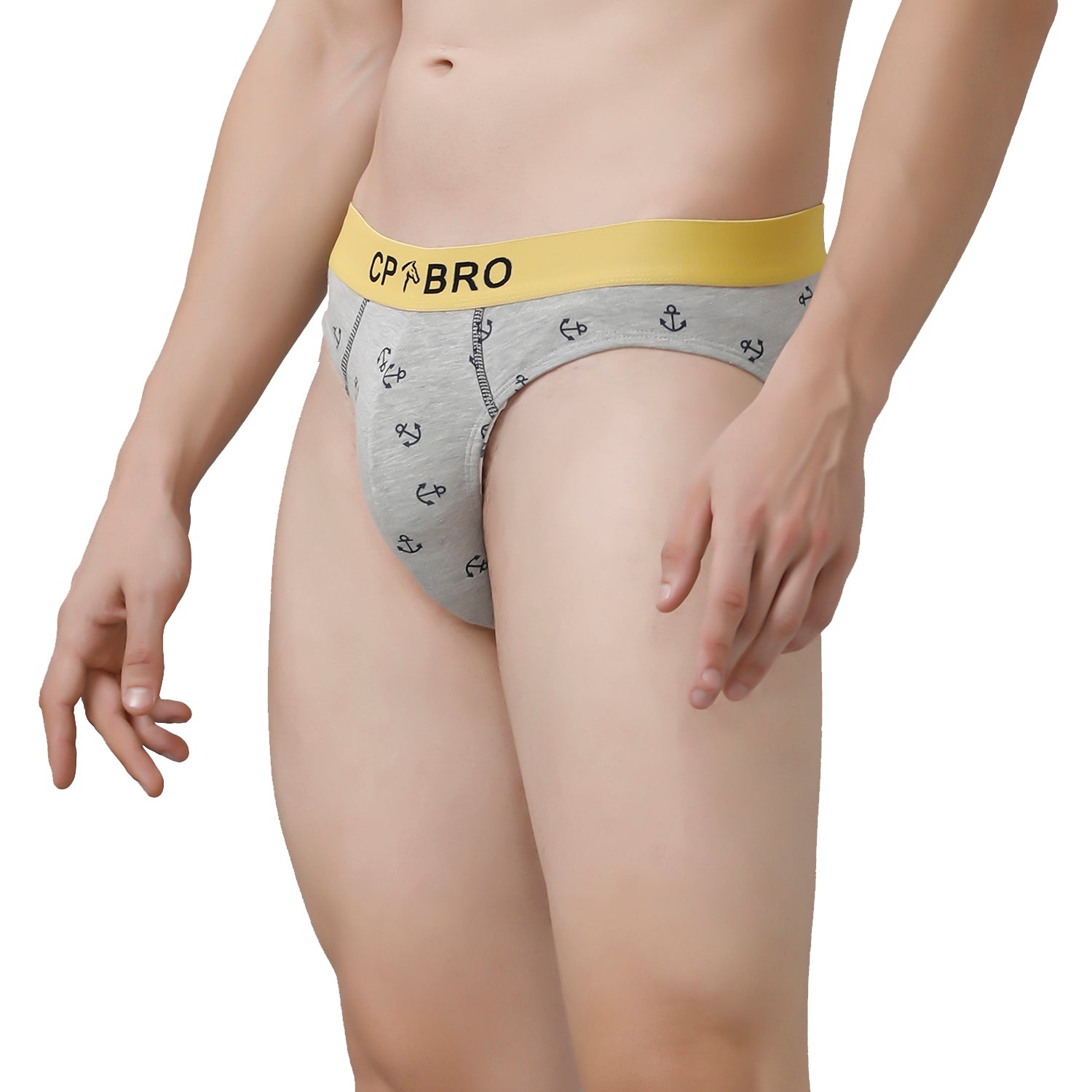 CP BRO Men's Printed Briefs with Exposed Waistband Value Pack - Grey Anchor (Pack of 2)
