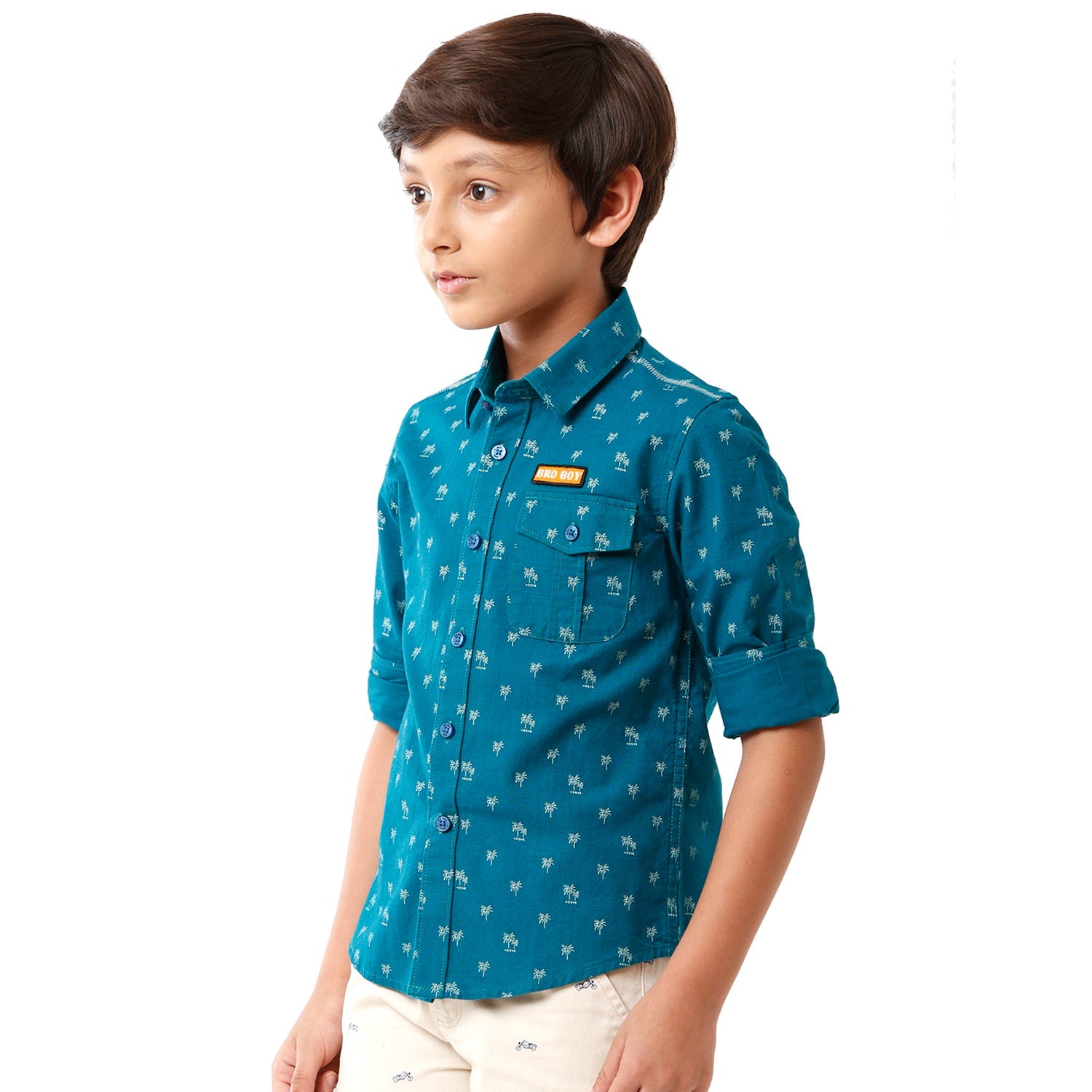Classic Polo Bro Boys Printed Full Sleeve Slim Fit Aqua Blue Color Shirt - BBSH S2 37 A Shirts Classic Polo 