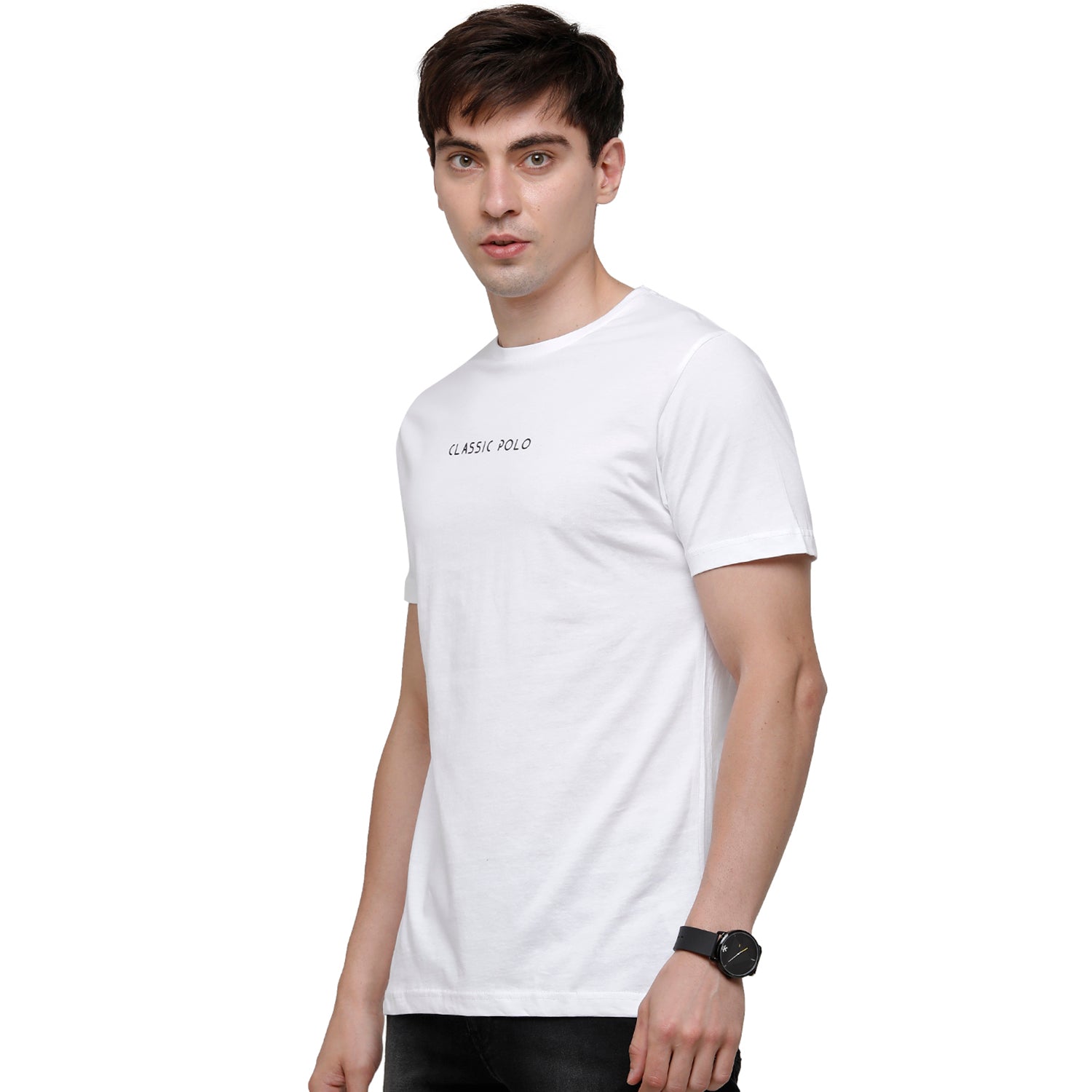 Classic Polo Mens 100% Cotton Solid Half Sleeve Round Neck T-Shirt - White (NOS-CERES-01 SF C) T-shirt Classic Polo 