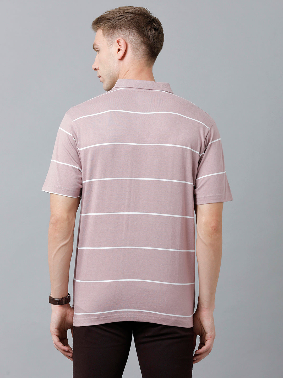 Classic Polo Men's Cotton Blend Half Sleeve Striped Authentic Fit Polo Neck Grape Violet Color T-Shirt | Avon - 518 B