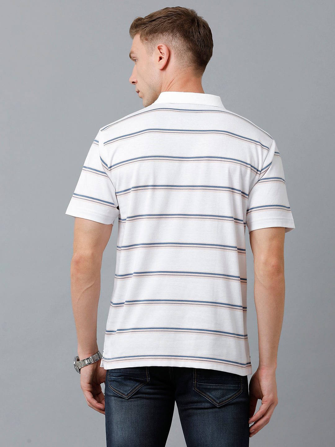 Classic Polo Men's Cotton Blend Half Sleeve Striped Authentic Fit Polo Neck White Color T-Shirt | Avon - 514 A