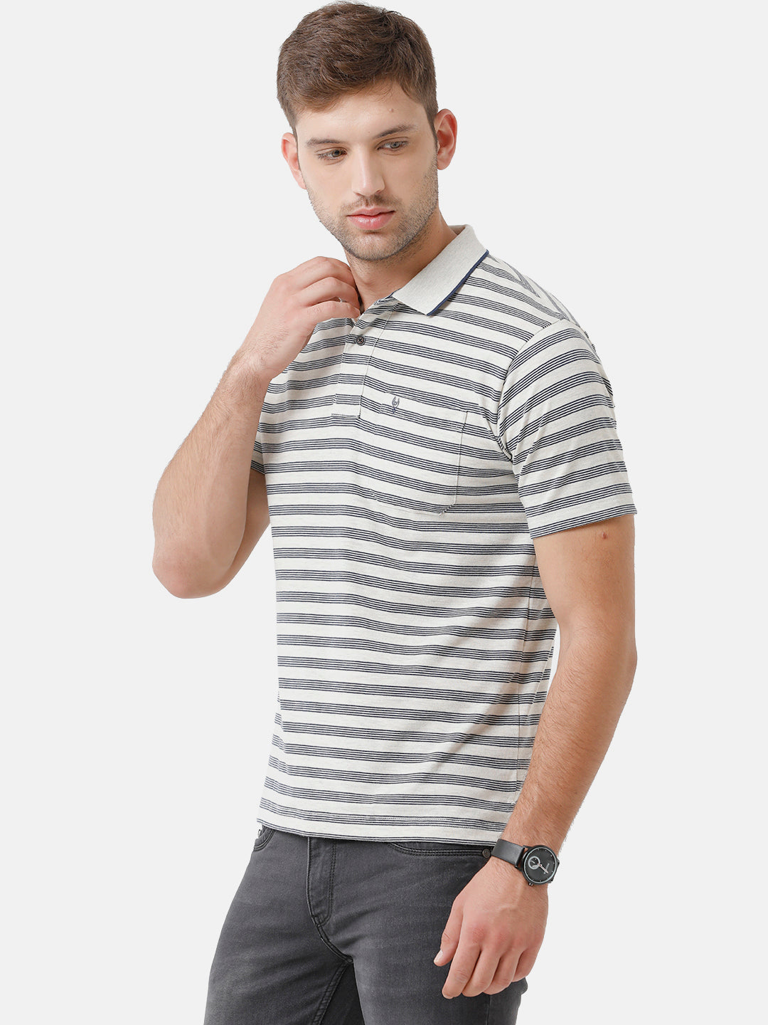 Classic Polo Mens Cotton Striped Half Sleeve Authentic Fit Polo Neck Multicolor T-Shirt | F.Flash 06