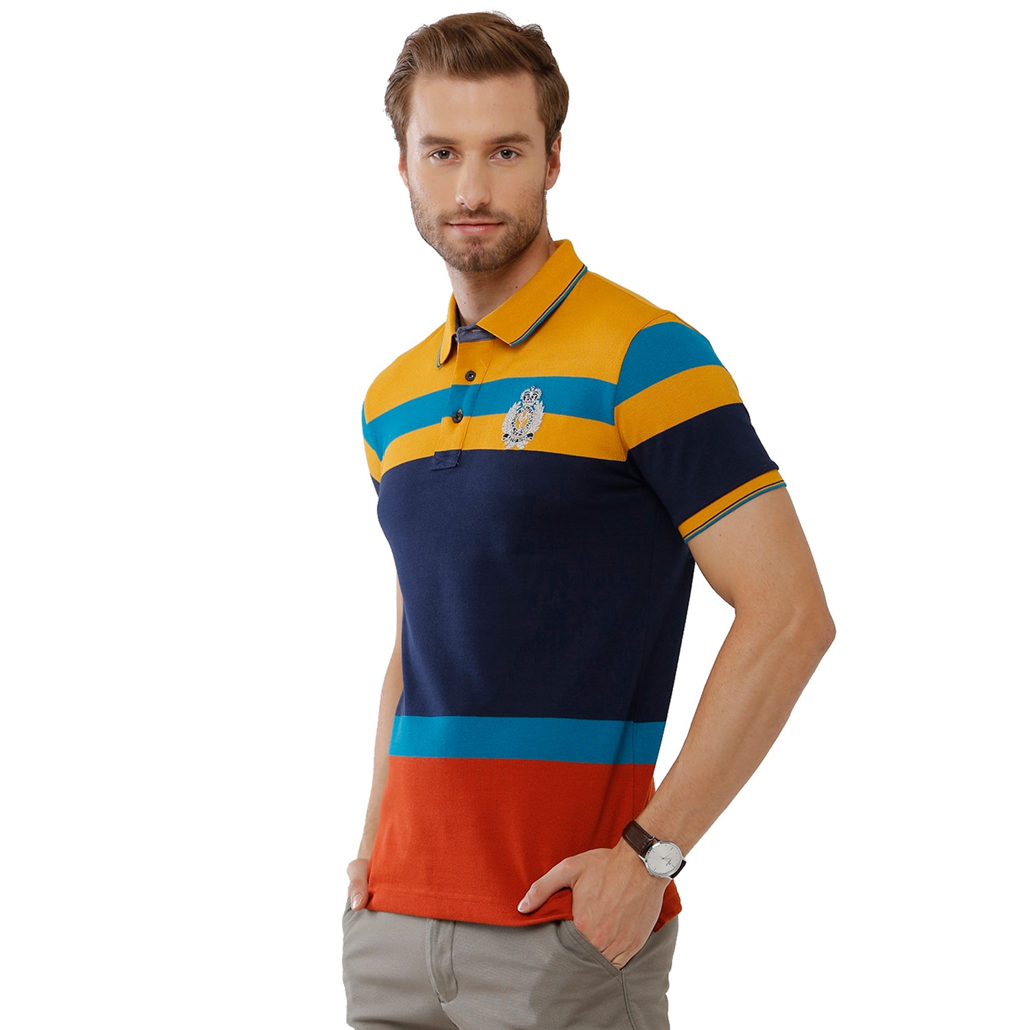 Classic Polo Mens 100% Cotton Multicolor Stripped Slim Fit Polo Neck T-Shirt - VTA 187 B T-shirt Classic Polo 