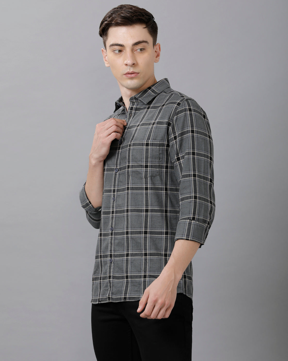 CP BRO Men's Cotton Checked Full Sleeve Slim Fit Polo Neck Grey Color Shirt | Sbn1 59 A