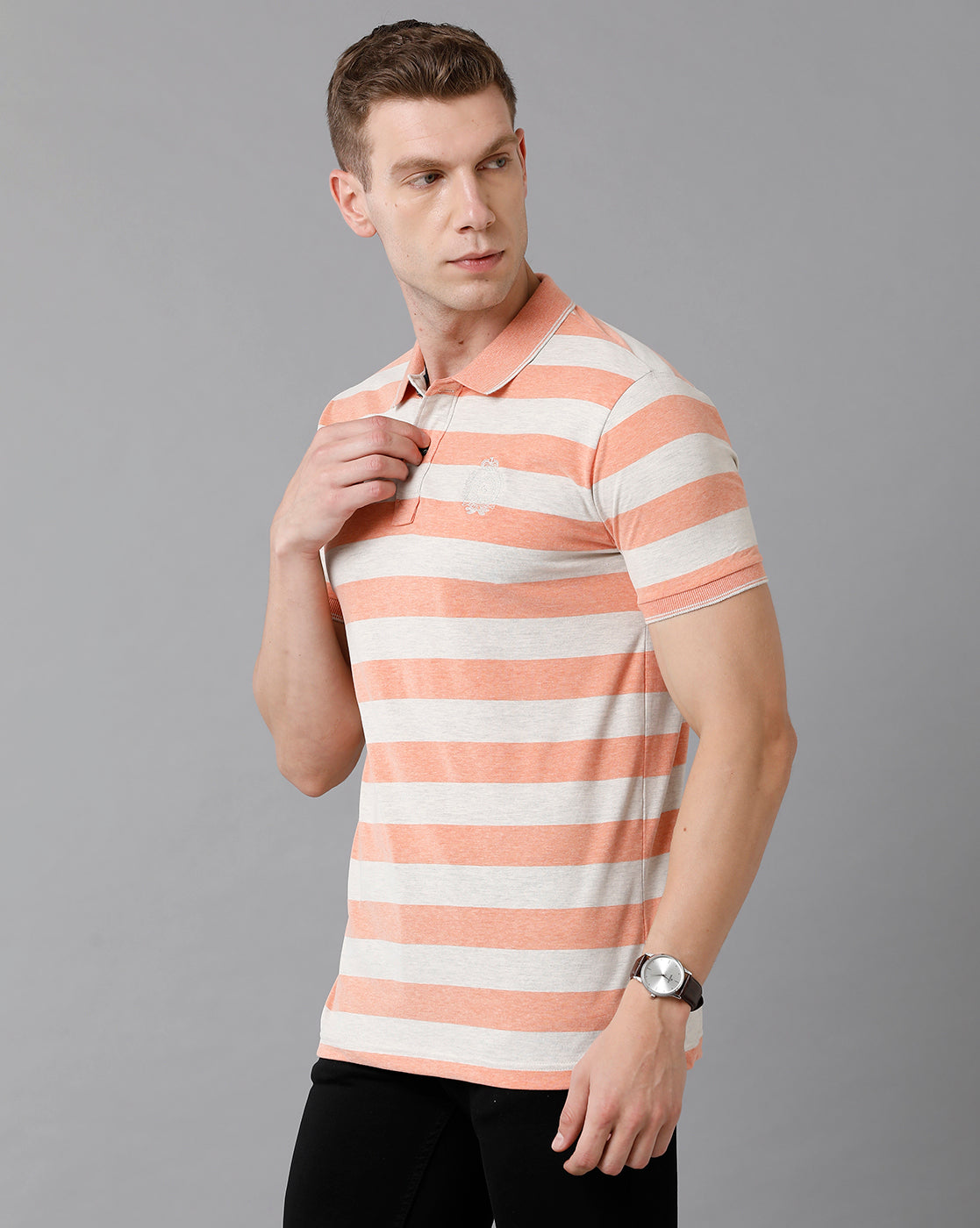 Classic Polo Men's Cotton Striped Half Sleeve Slim Fit Polo Neck Multicolor T-Shirt | HS-CPEG - 01 A