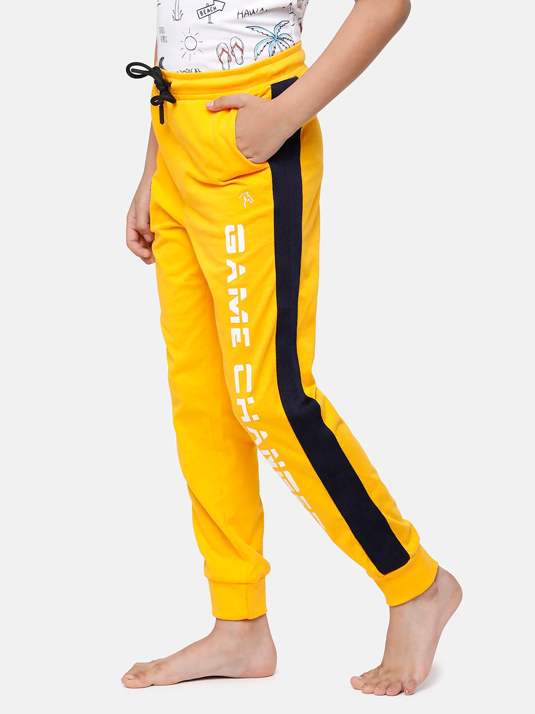CP Boys Yellow Printed Slim Fit Track Pant Track Pants Classic Polo 
