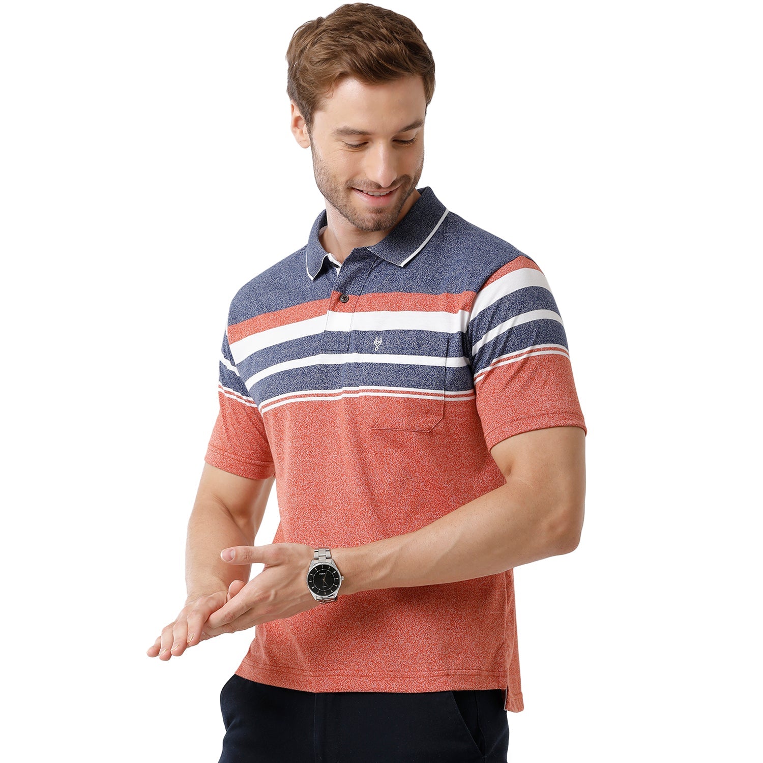 Mens Multi Color Half Sleeve Polo Neck Striped T Shirt - MEL - 203 B AF P T-shirt Classic Polo 