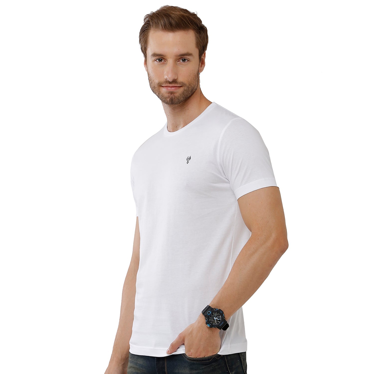Classic Polo Men's Solid Single Jersey White Half Sleeve Slim Fit T-Shirt - Kore-01 T-shirt Classic Polo 
