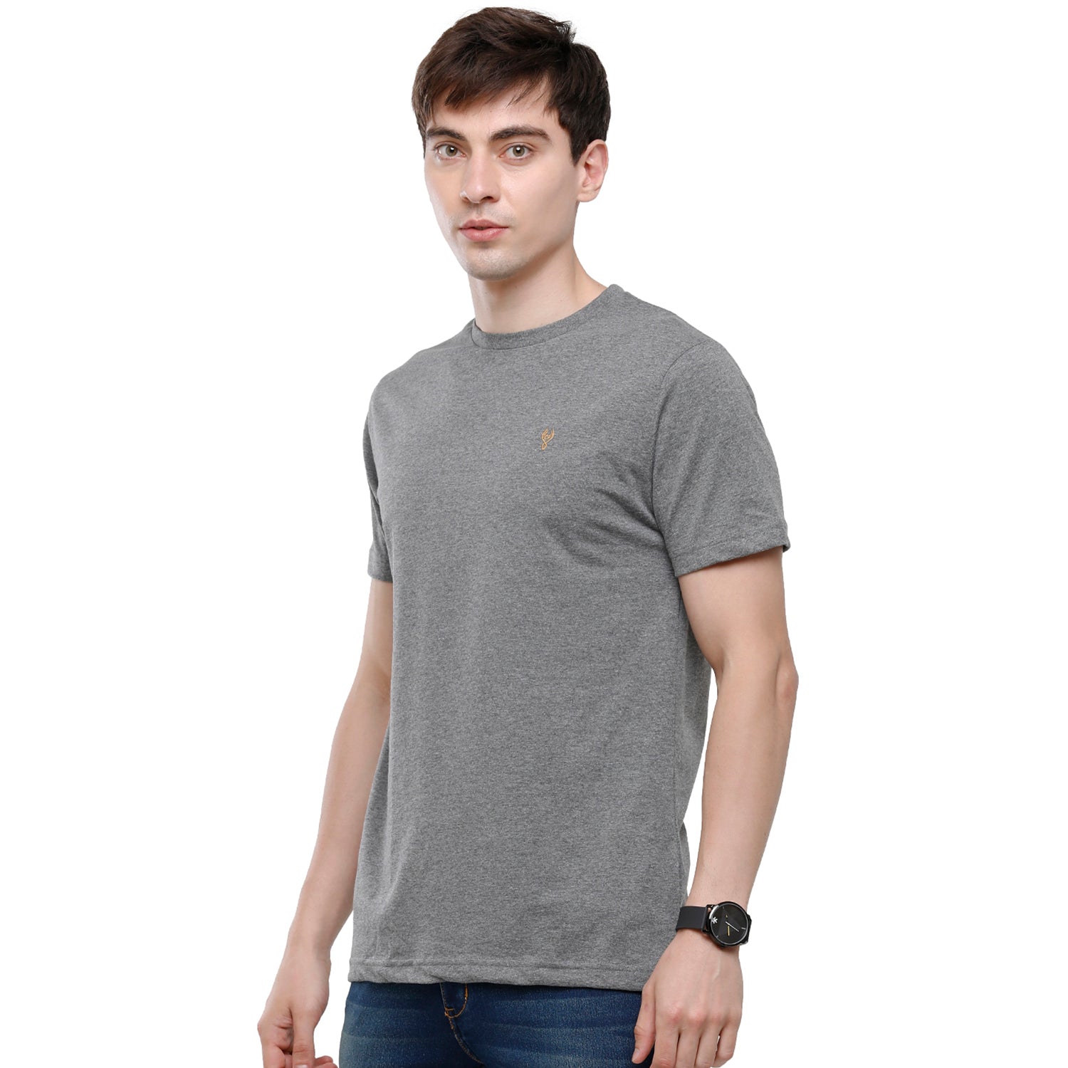 Classic Polo Men's Solid Single Jersey Grey Half Sleeve Slim Fit T-Shirt - Kore-12 T-shirt Classic Polo 
