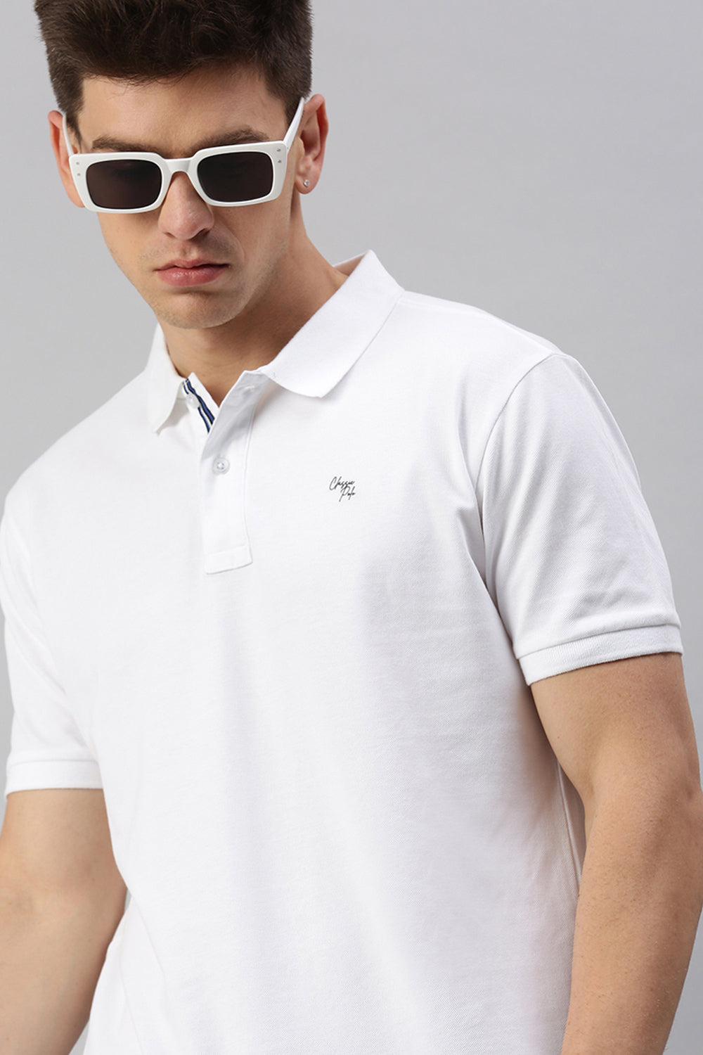 Classic Polo Men's Cotton Half Sleeve Solid Slim Fit Polo Neck White Color T-Shirt | Prm - 743 A