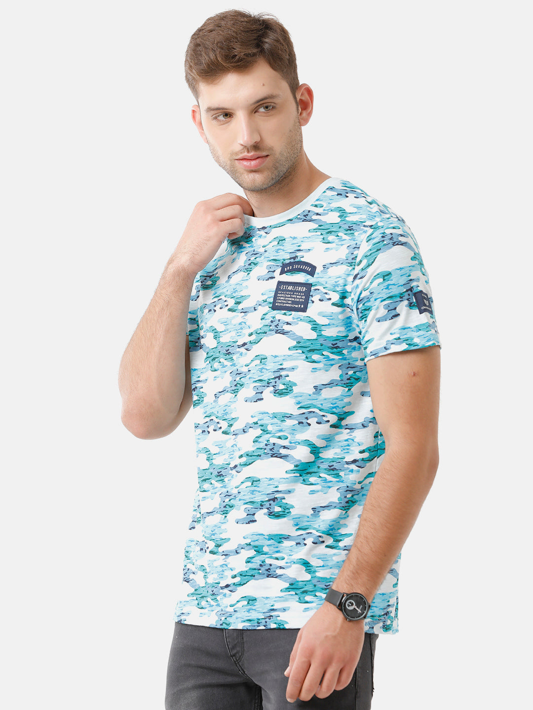 CP BRO Men's Cotton Printed Half Sleeve Slim Fit Round Neck Multicolor T-Shirt | Brcn 466 B