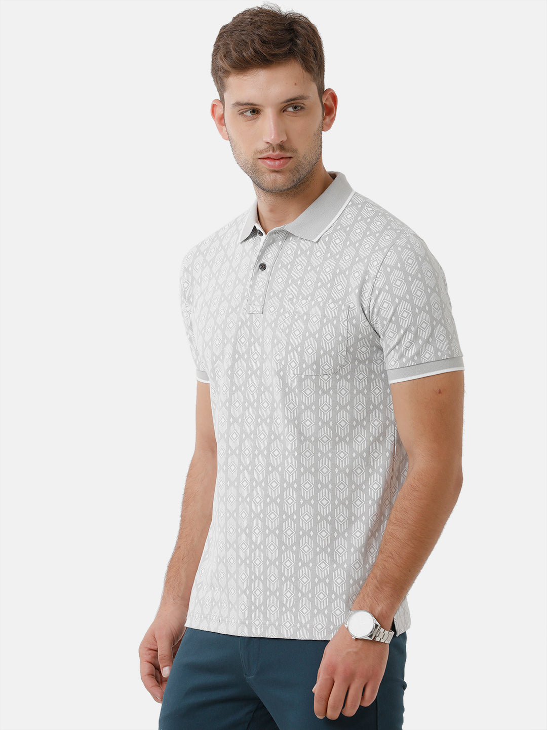 Classic Polo Mens Cotton Half Sleeve Printed Slim Fit Polo Neck Grey Color T-Shirt | Beau 171 B