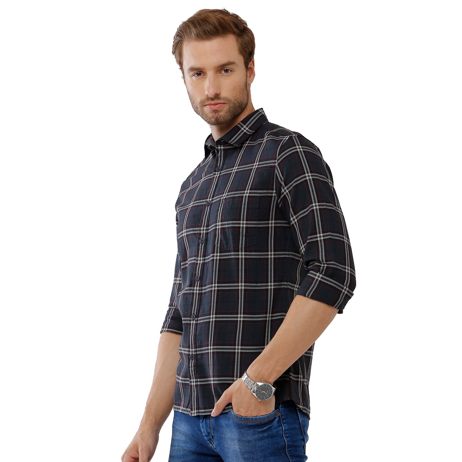 Classic Polo Bro Mens Checked Full Sleeve Slim Fit Black Color Woven Shirt -SBN1 68 A Shirts Classic Polo 