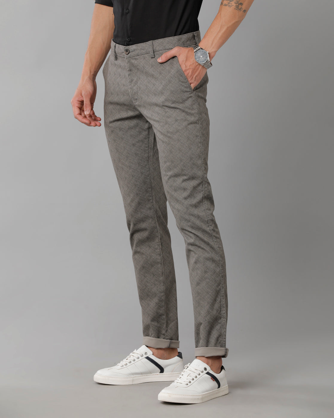 Classic Polo Men's 100% Cotton Moderate Fit Textured Grey Color Trouser | TO1-35 B-GRY