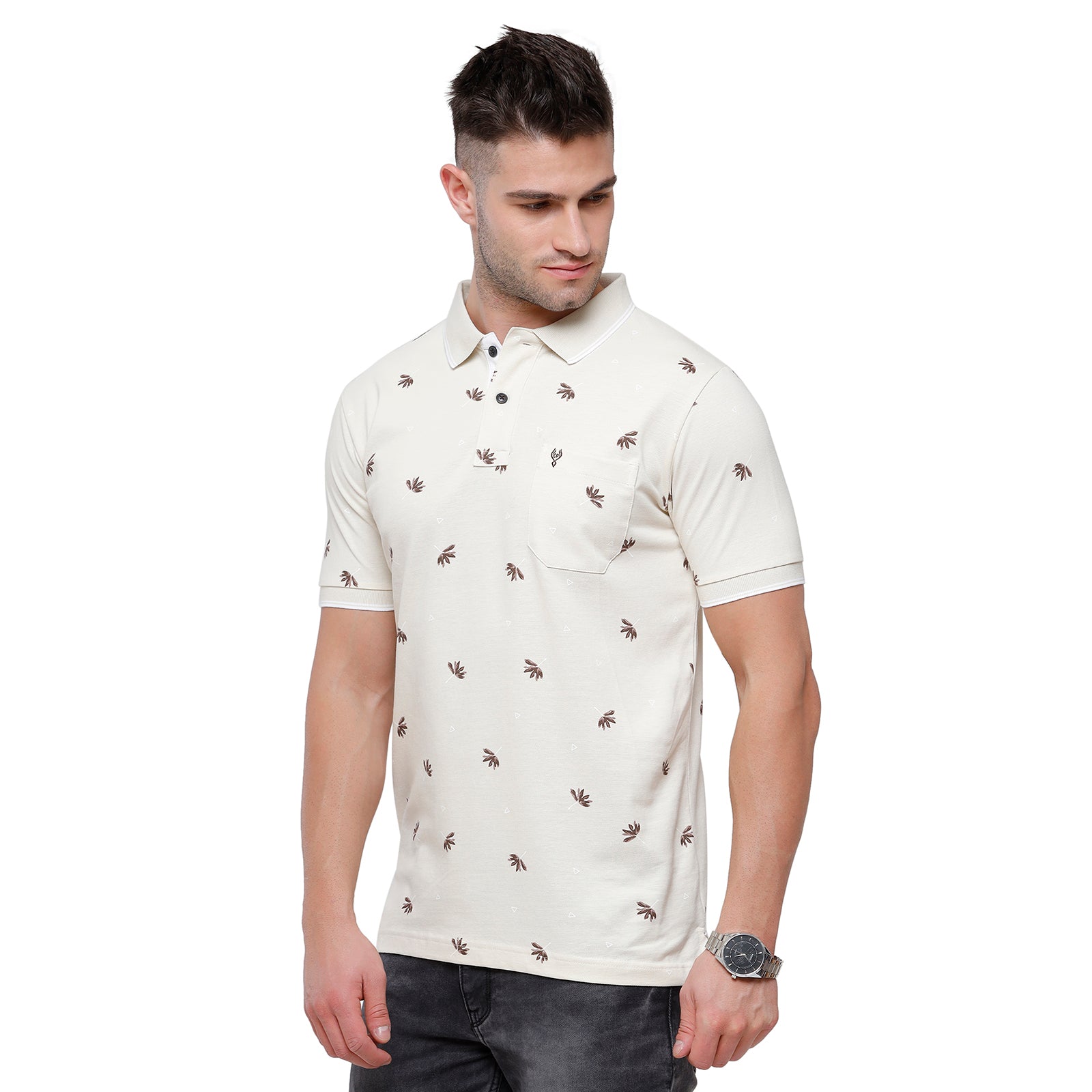 Classic Polo Mens Printed Slim Fit Polo Neck White Colour T-Shirt - Beau 164 A T-shirt Classic Polo 