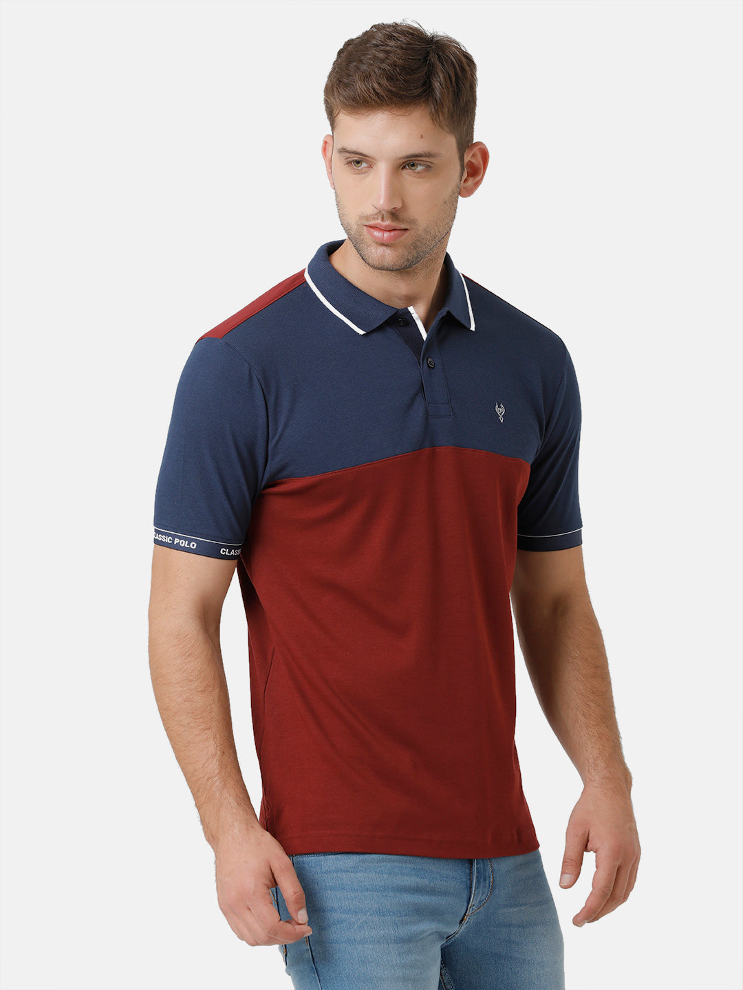 Classic Polo Mens Cotton Half Sleeve Color Block Slim Fit Polo Neck Multicolor T-Shirt | Unico 57 B