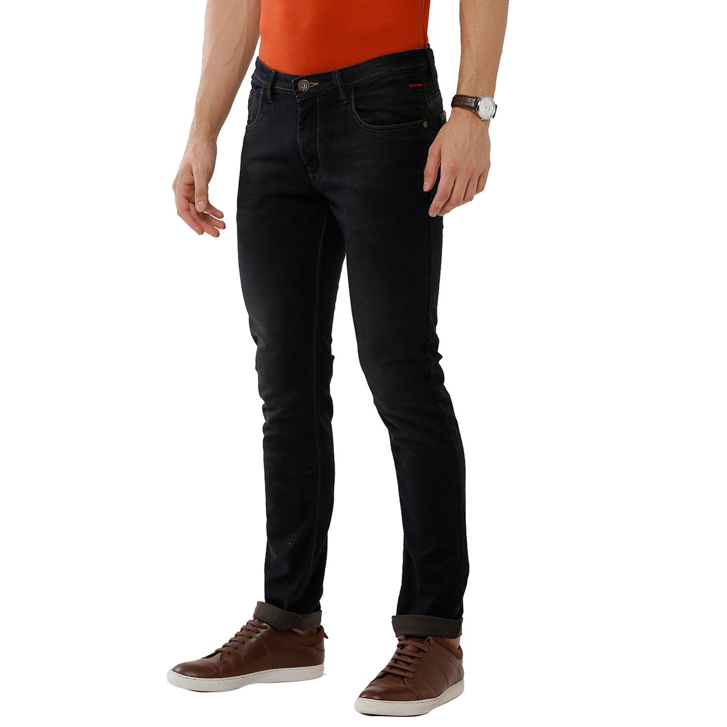 Classic Polo Mens 100% Cotton Solid Slim Fit Black Color Denim (CPDN1-09 A-BLK-SL-LY)