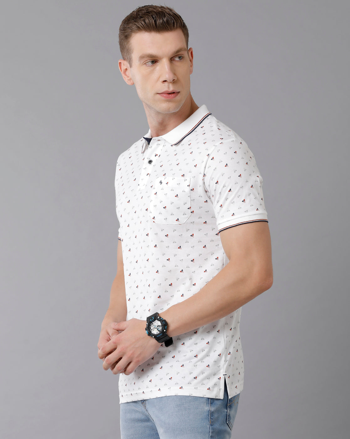 Classic Polo Men's Cotton Printed Slim Fit White T-Shirt | Bello - 174 A