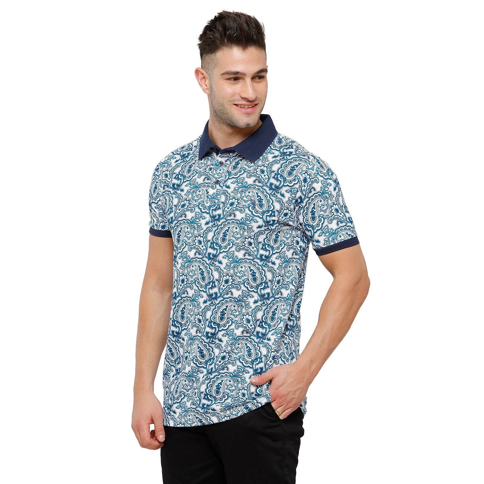 Swiss Club Mens Printed Half Sleeve Slim Fit Aqua Blue Colour T-Shirt - STAG - 205 A Shirts Swiss Club 