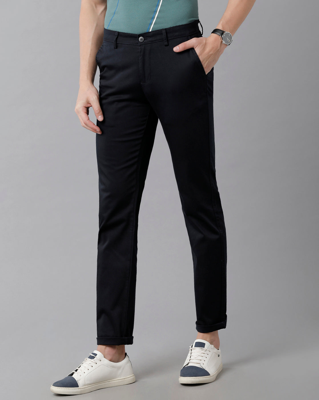 CP BRO Men's Cotton Solid Slim Fit Navy Color Trousers | Tbn2-27 C