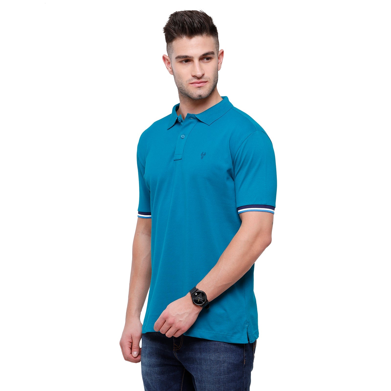 Classic polo Men's Ocean Blue Lycra Cotton Stretch Polo Slim Fit T-Shirt - Tarte Ocean Depth T-shirt Classic Polo 