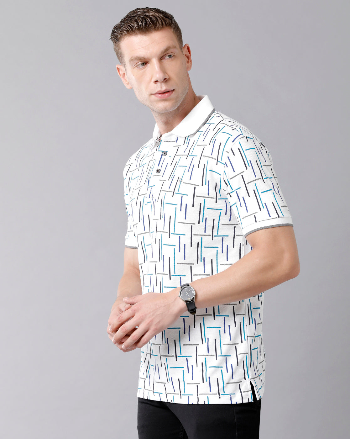 Classic Polo Men's Cotton Printed Half Sleeve Slim Fit Polo Neck White Color T-Shirt | Prm - 718 A
