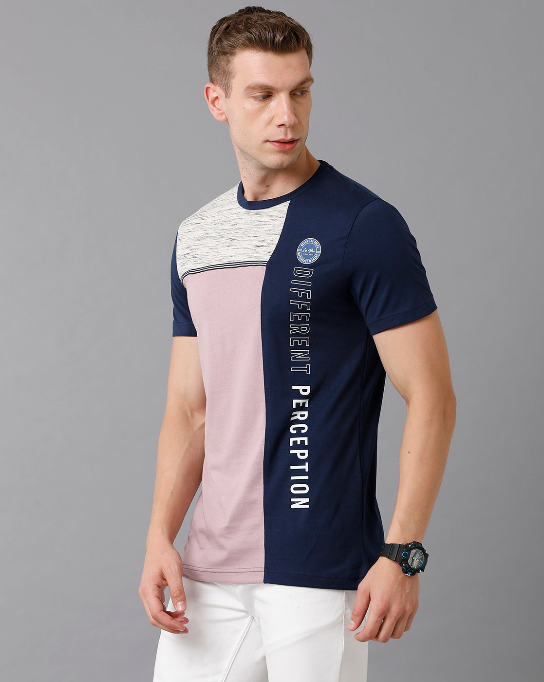 CP BRO Men's Cotton Color Block Slim Fit Multicolor T-Shirt | Brcn - 489 A