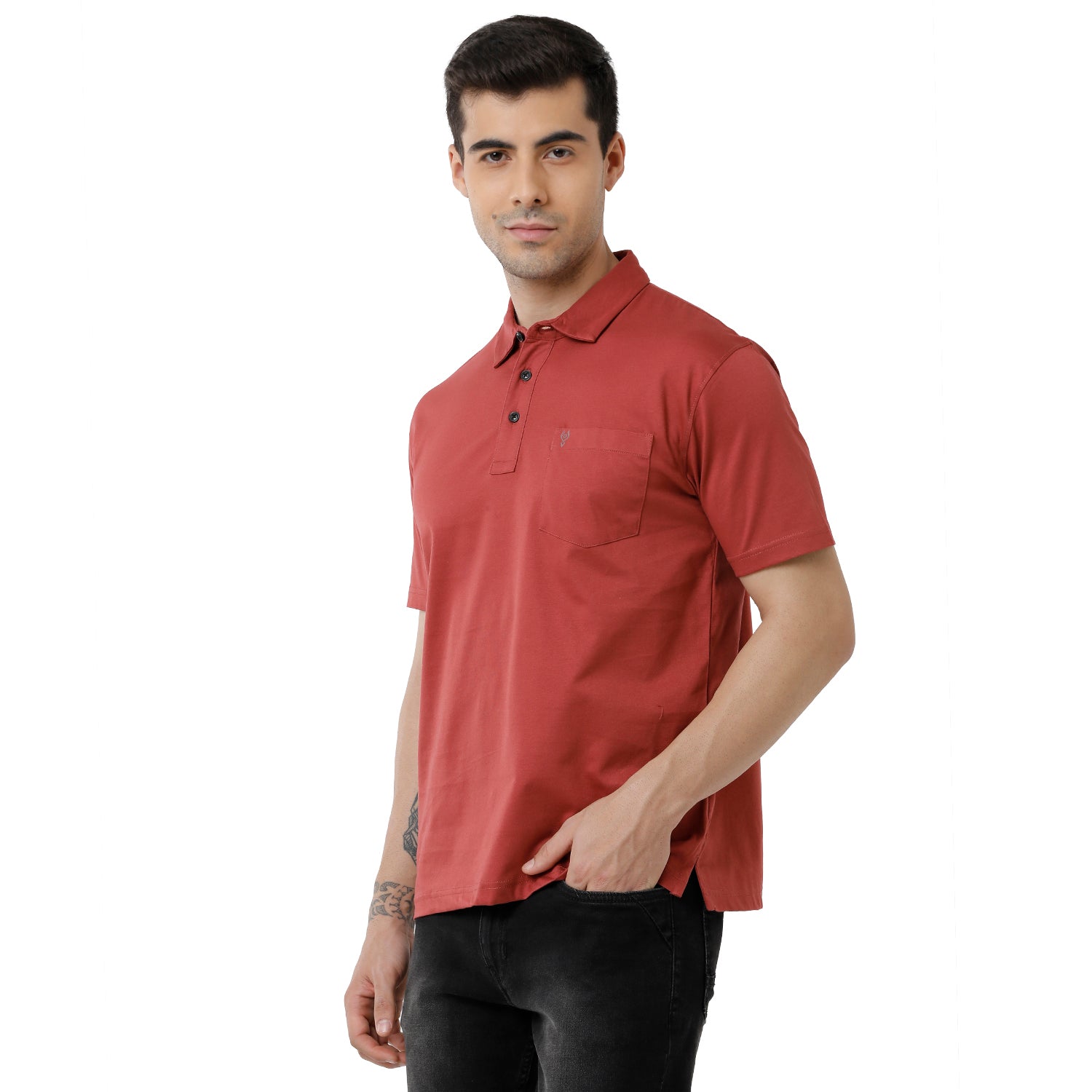 Classic Polo Mens 100% Cotton Solid Regular Fit Half Sleeve Polo Neck Red Color T-Shirt - Elite-Burgundy T-shirt Classic Polo 