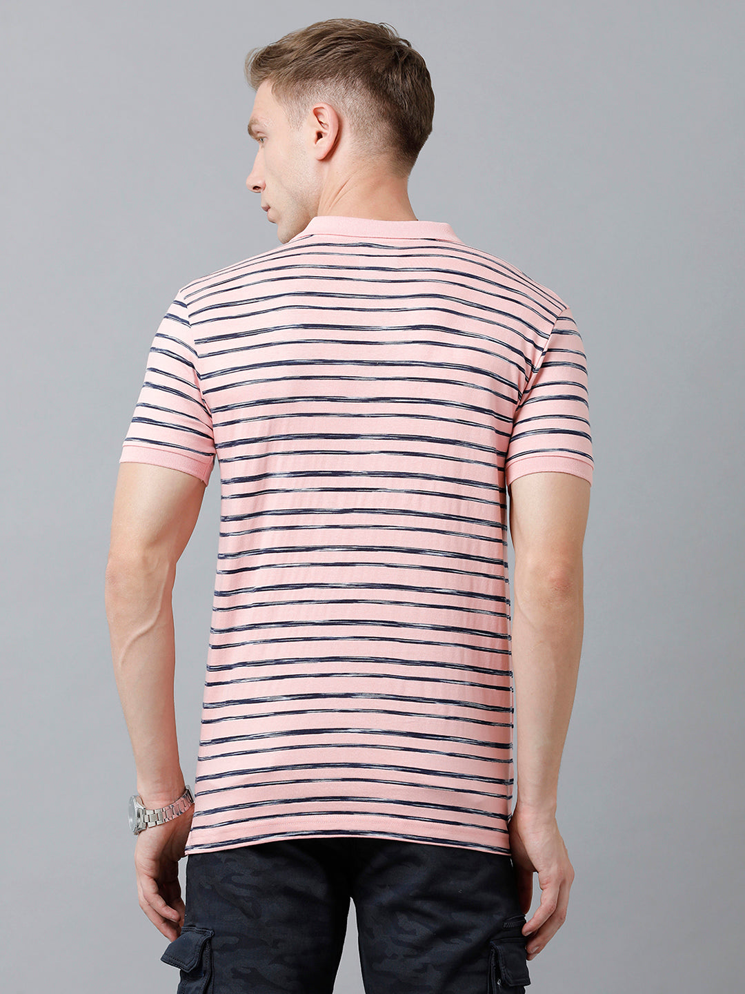 Classic Polo Men's Cotton Half Sleeve Striped Authentic Fit Polo Neck Pink Color T-Shirt | Nexon - 02 B