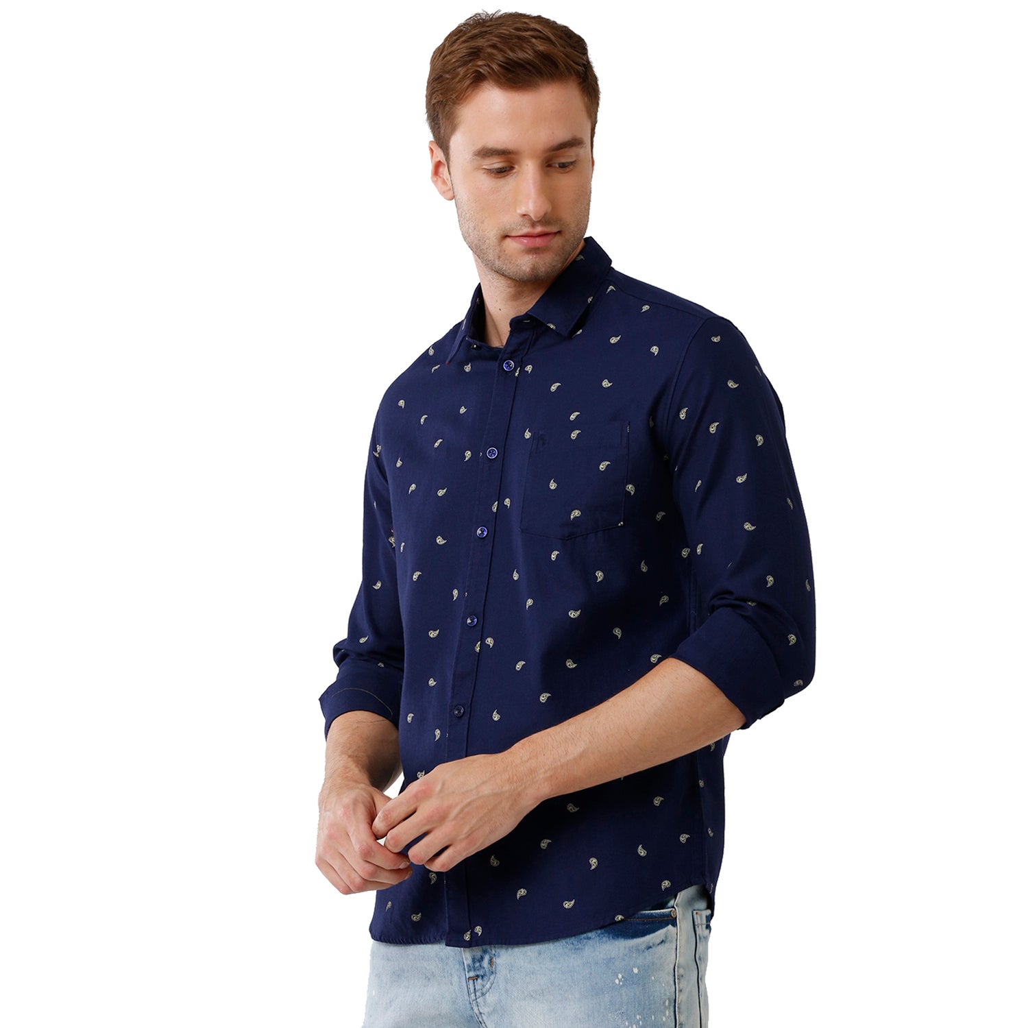 Swiss Club Mens Printed Full Sleeve Slim Fit Blue Color Woven Shirt -SC 123 B Shirts Swiss Club 