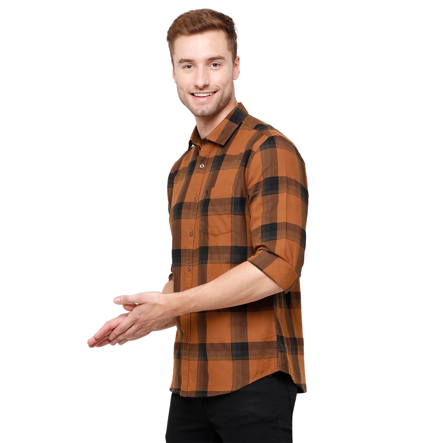 Swiss Club Men's Brown Checkered Slim Fit Casual Half Sleeve Shirt - S-SC-88 A Shirts Swiss Club 