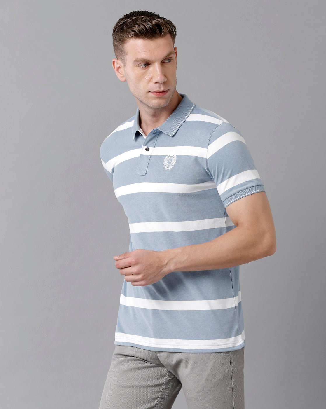 Classic Polo Men's Cotton Striped Half Sleeve Slim Fit Polo Neck Sky Blue Color T-Shirt | Cpeg - 282 B