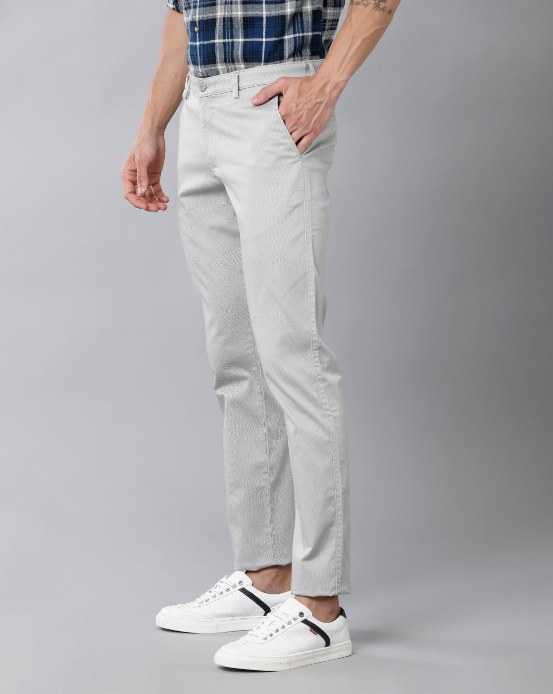 Classic Polo Men's 100% Cotton Moderate Fit Solid Ash Color Trouser | TO1-36 A-ASH