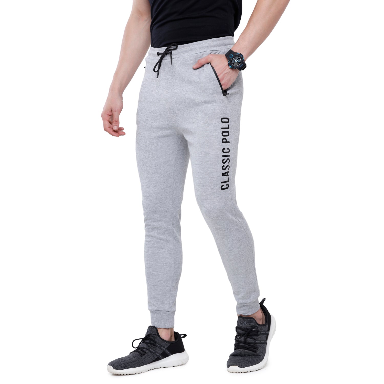 Classic Polo Men's White Solid Mélange Slim Fit Trendy Jogger Pant - Gioz-02 C Track Pants Classic Polo 