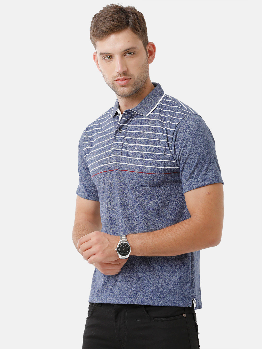 Classic Polo Mens Cotton Blend Striped Half Sleeve Authentic Fit Polo Neck Blue Color T-Shirt | Mel 213 B