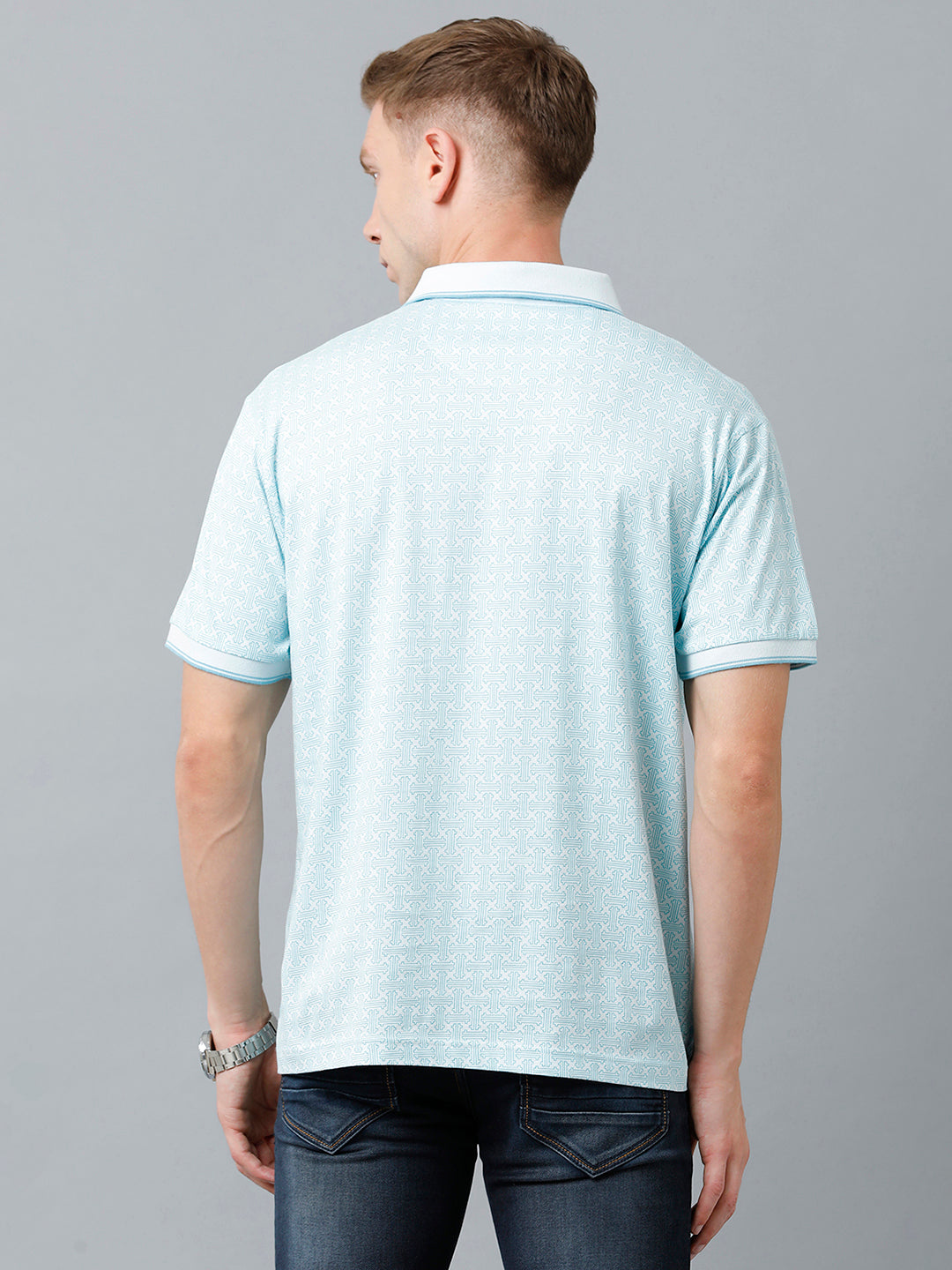 Classic Polo Men's Cotton Half Sleeve Printed Authentic Fit Polo Neck Sky Blue Color T-Shirt | Carve Polo - 01 B