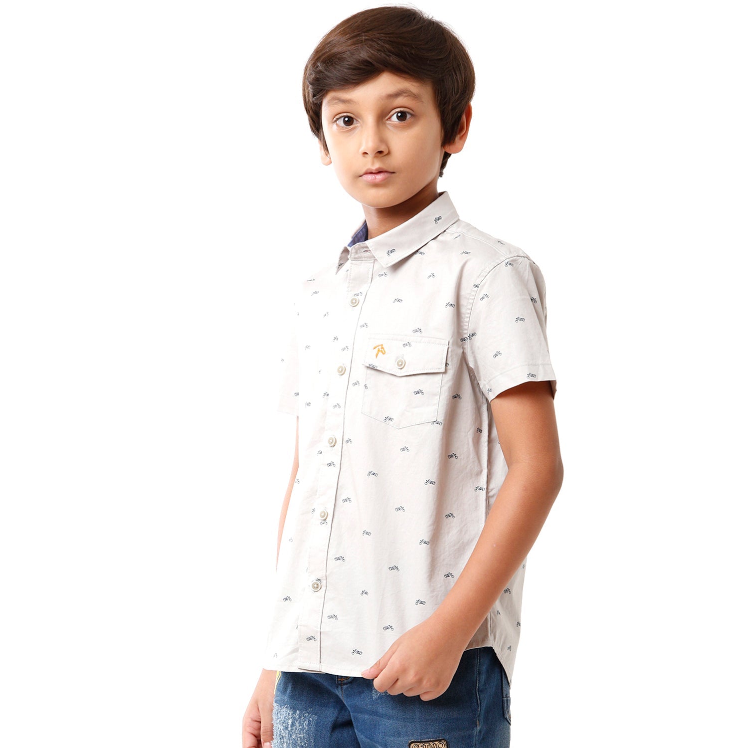 Classic Polo Bro Boys Printed Half Sleeve Slim Fit Light Grey Color Shirt - BBSH S2 29 A Shirts Classic Polo 
