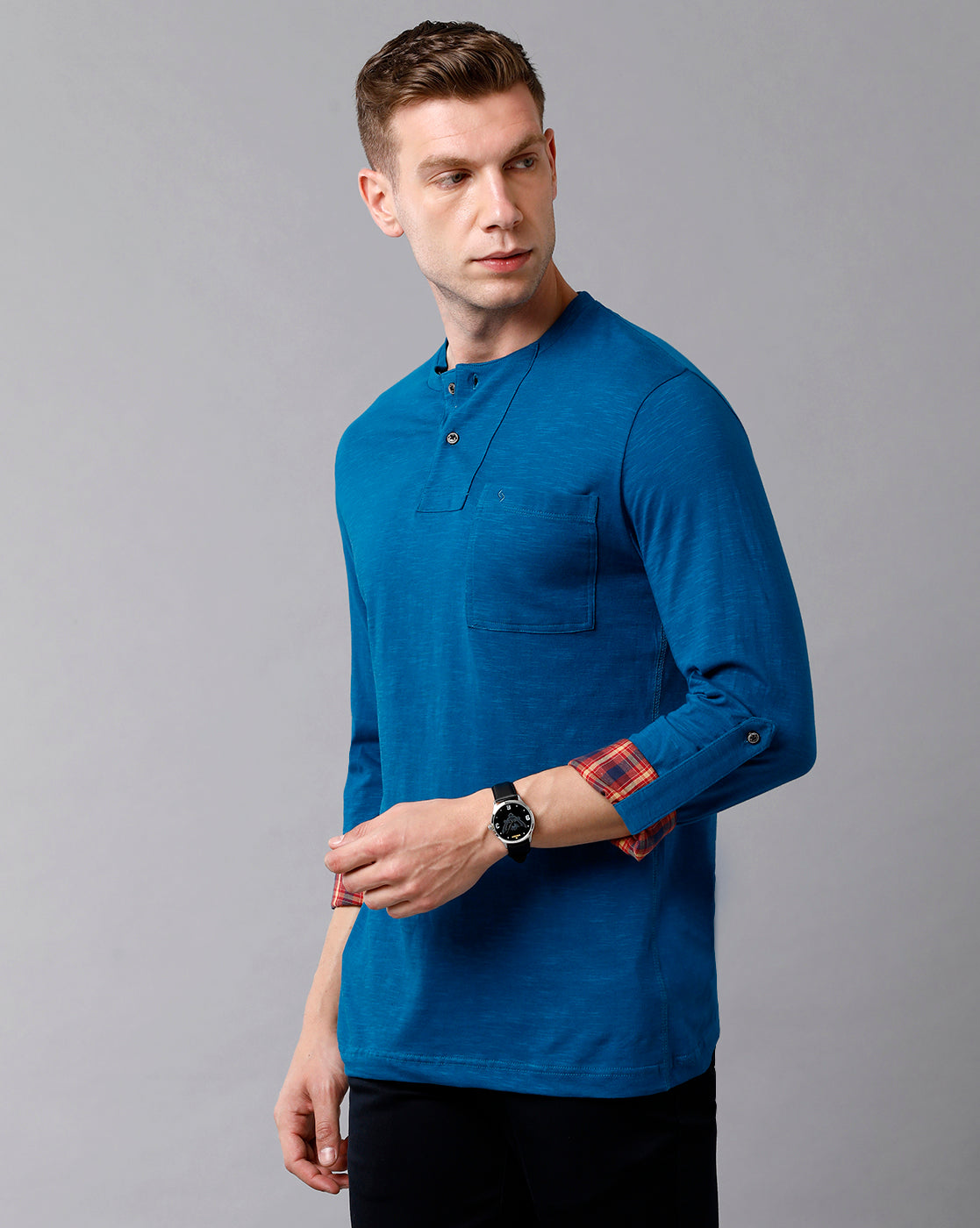 Classic Polo Men's Cotton Solid Full Sleeve Slim Fit Round Neck Royal Blue Color T-Shirt | Baleno Fs - 485 A