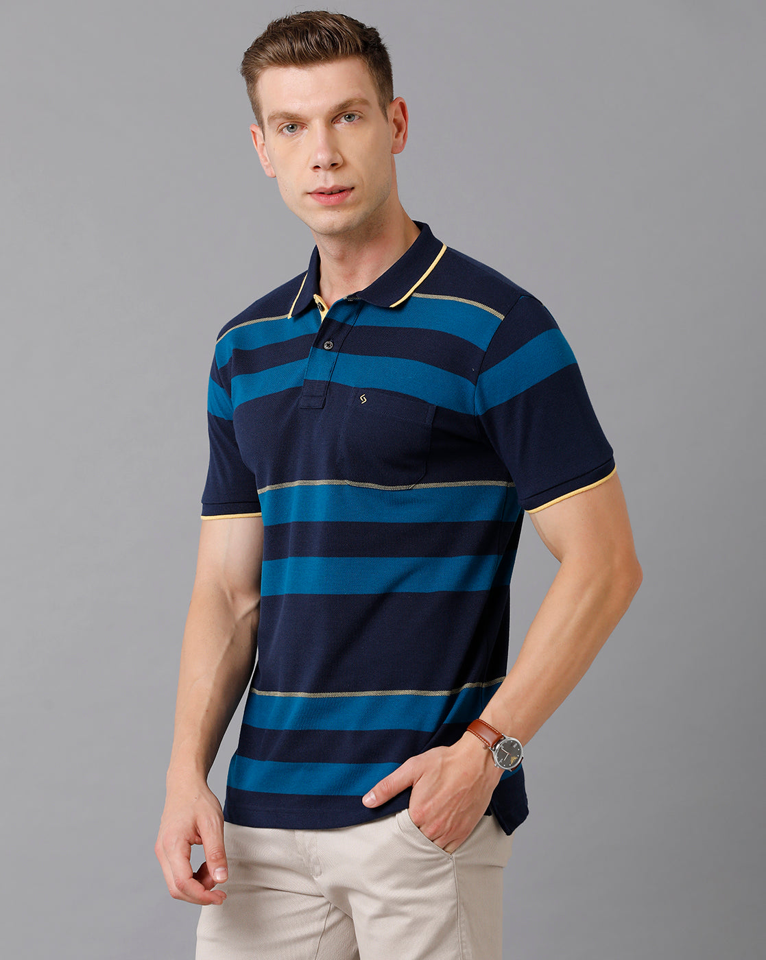 Classic Polo Men's Cotton Blend Striped Slim Fit Multicolor T-Shirt | Adore - 178 A