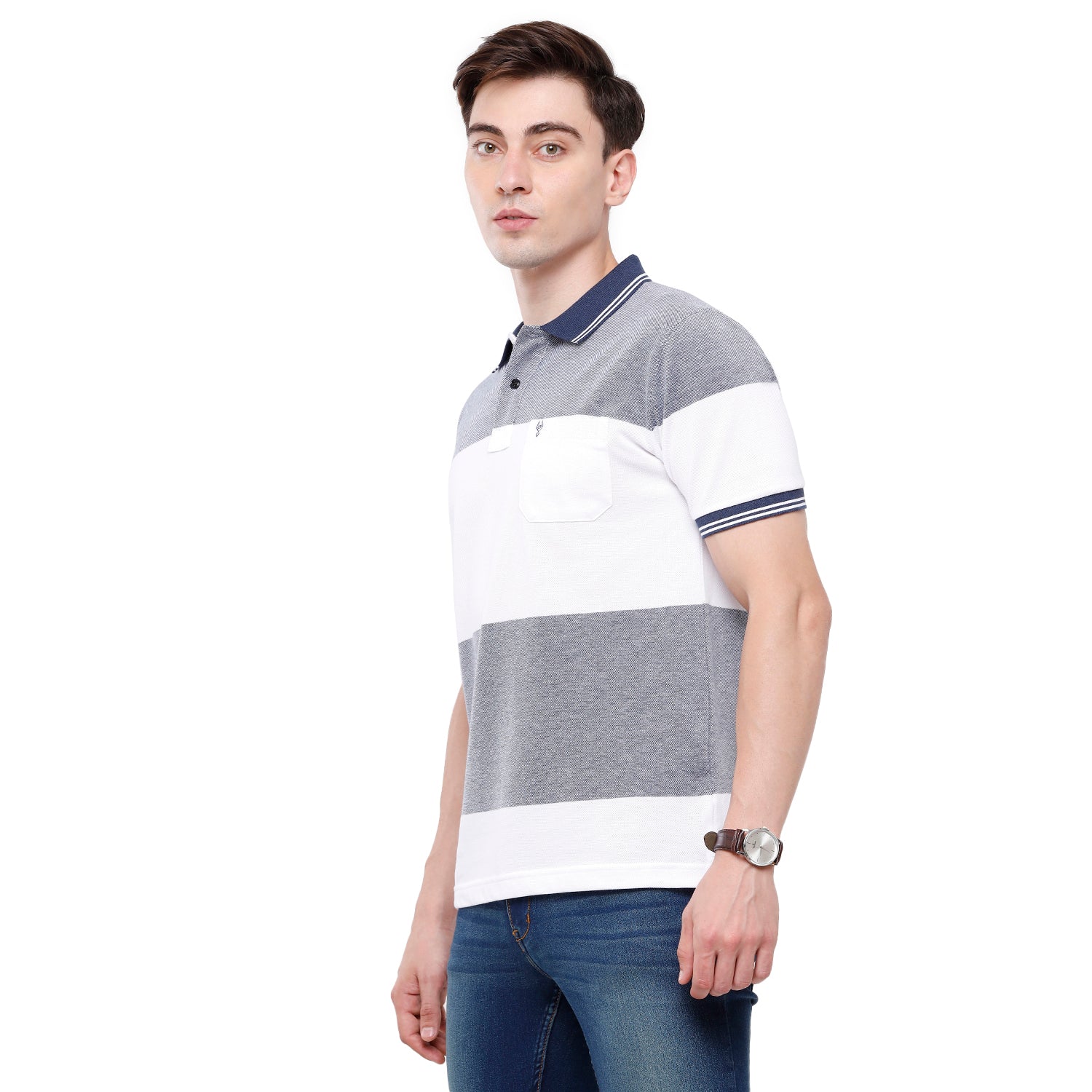 Classic Polo Mens Stripes Half Sleeve Slim Fit T-Shirt (ADORE - 162 B SF P) T-shirt Classic Polo 