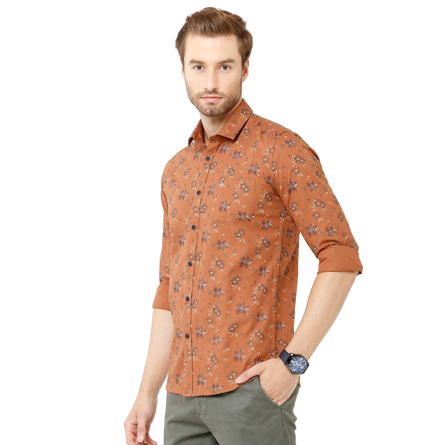 Classic Polo Bro Mens 100% Cotton Printed Full Sleeve Slim Fit Polo Neck Maroon Color Woven Shirt (SBN1-28 B-FS-PRT-BSL) Classic Polo 